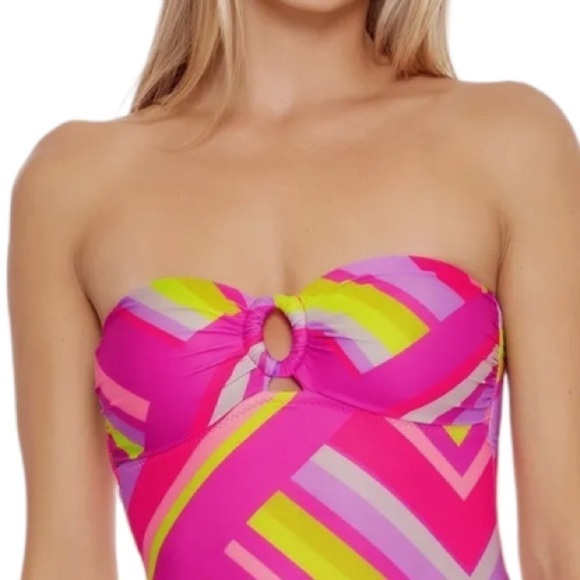 Trina Turk Multi Waltz Ring-Front Bandeau One Piece Swimsuit Size 2 - Picture 3 of 12